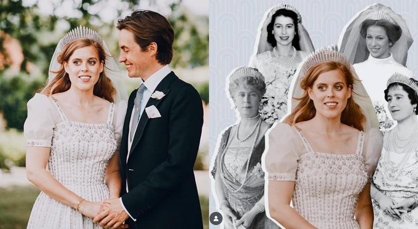 碧翠絲公主在2020年7月的婚禮上佩戴了女王當年結婚時佩戴的皇冠。
