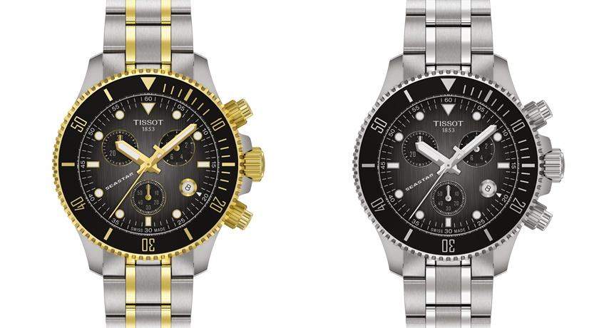 TISSOT Seastar海星系列全新推出38毫米尺寸，男女都能駕馭，雙色金款19,300元、不鏽鋼款17,900元。(TISSOT提供，以下同)