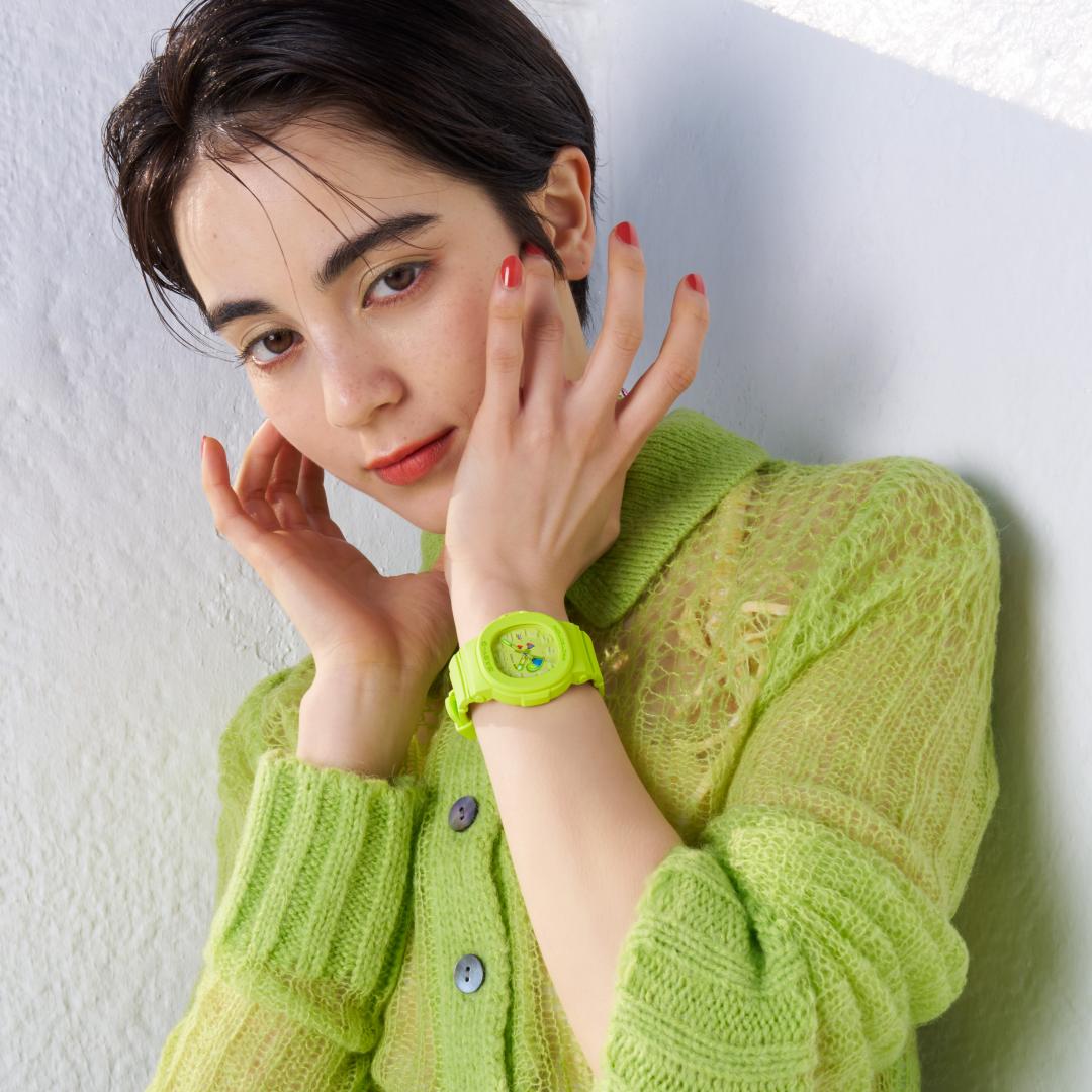 BABY-G BGA-10系列以愛心為主題打造亮眼風格，螢光黃BGA-10-3A錶款， 2,300元。