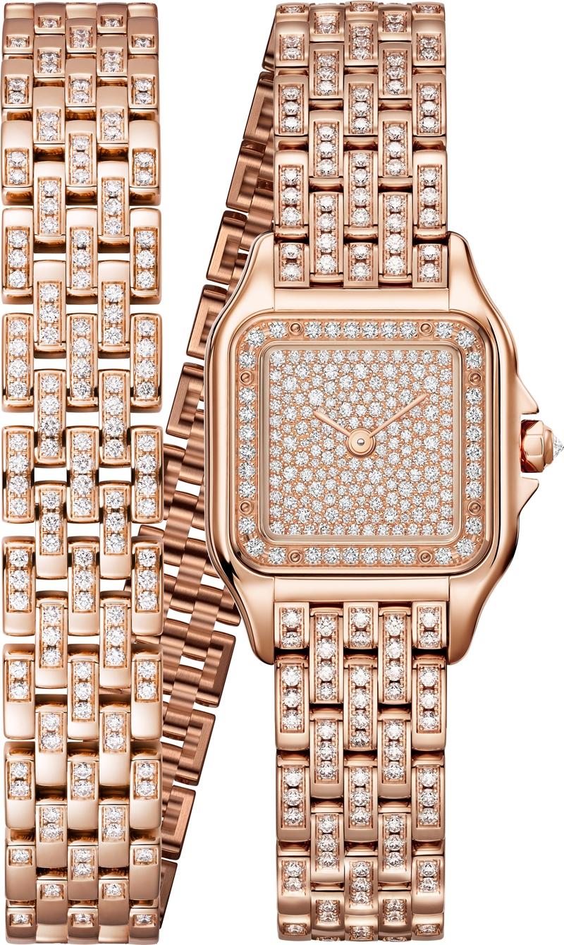 Cartier Panthere de Cartier美洲豹玫瑰金鑽錶。（台北101提供）
