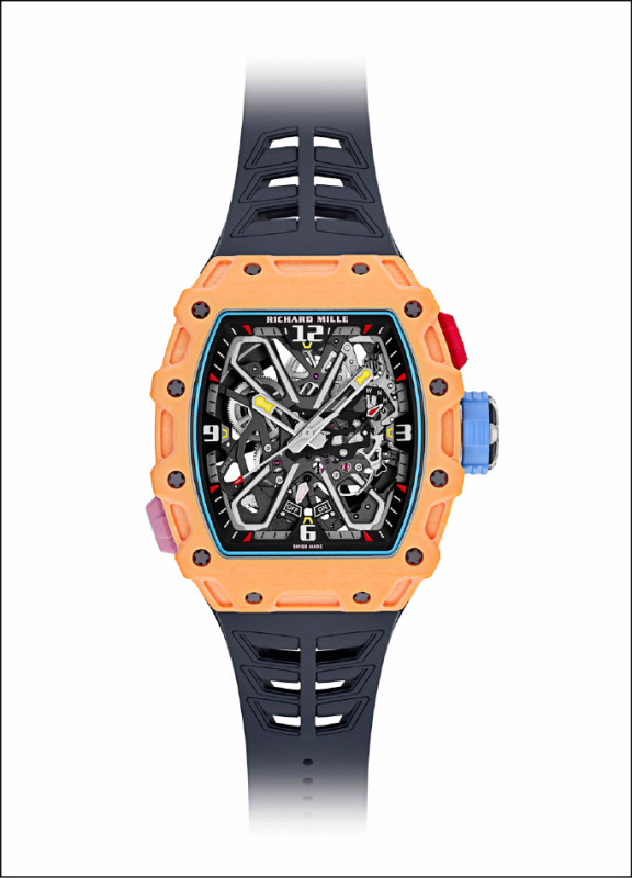 RICHARD MILLE RM 35-03 Rafael Nadal自動上鍊腕錶，搭載RMAL2機芯鏤空自動上鍊機芯，鮭魚粉Quartz TPT®石英纖維錶圈，尺寸43.15×49.95mm。