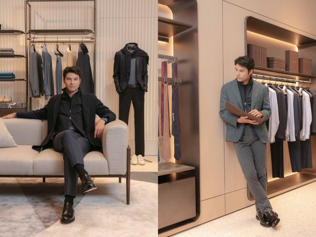 鳳小岳搶先示範兩套CANALI造型，遊走休閒與正式之間。