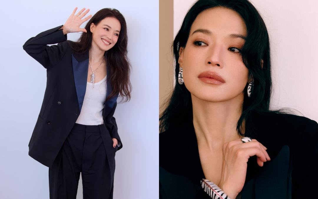 身著BOTTEGA VENETA（BV）西裝與卡地亞珠寶，舒淇照樣敬業營業，拍攝美照宣傳。