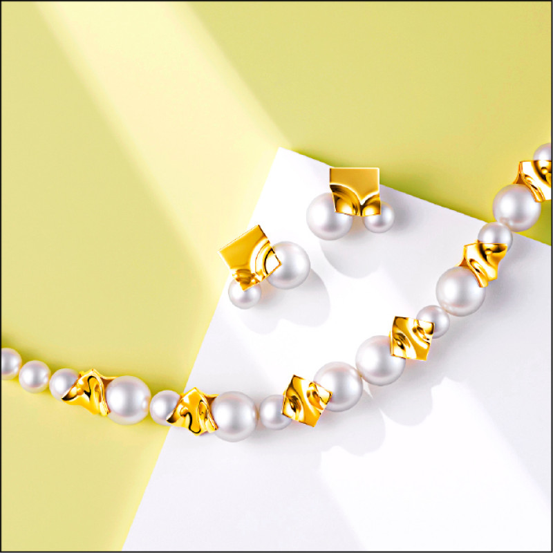 M/G TASAKI SQUARE LEAF系列耳環112,000元（圖上）；項鍊492,000元（圖下）。