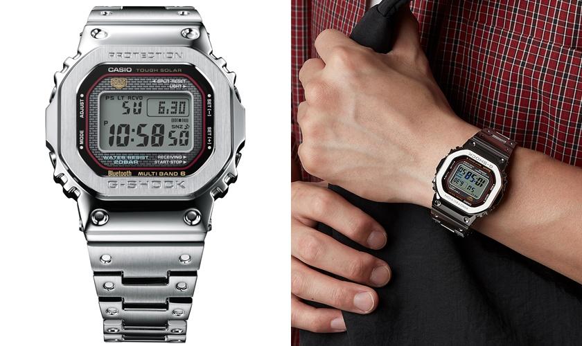 G-SHOCK Full Metal系列推出以初代型號DW-5000C 經典紅、黃、藍配色，點綴全新GMW-B5000D-1C錶款，17,000元。(G-SHOCK提供，以下同)