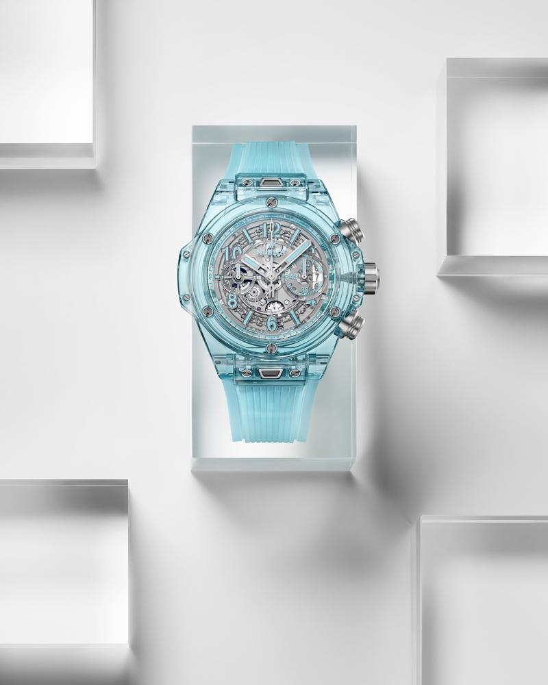 Hublot Big Bang Unico 湖水藍寶石計時碼錶。（Hublot提供）