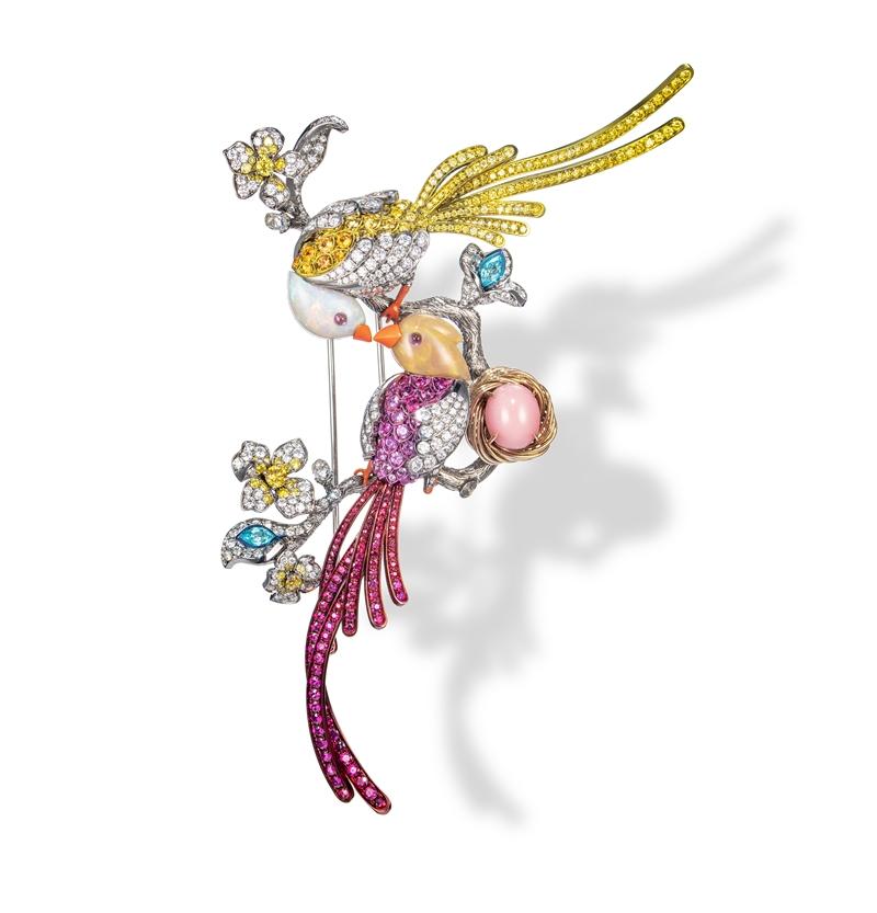 ANNA HU喜鵲胸針。（ANNA HU Haute Joaillerie提供）