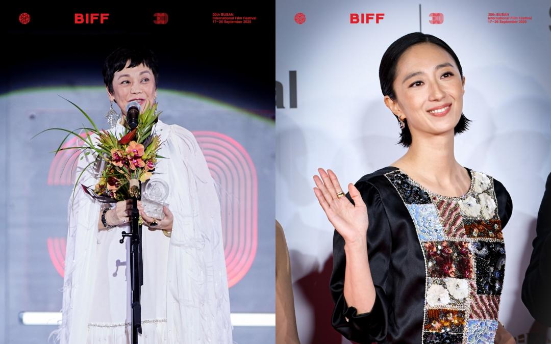 （左起）台灣影人張艾嘉、桂綸鎂也赴釜山參與盛會。