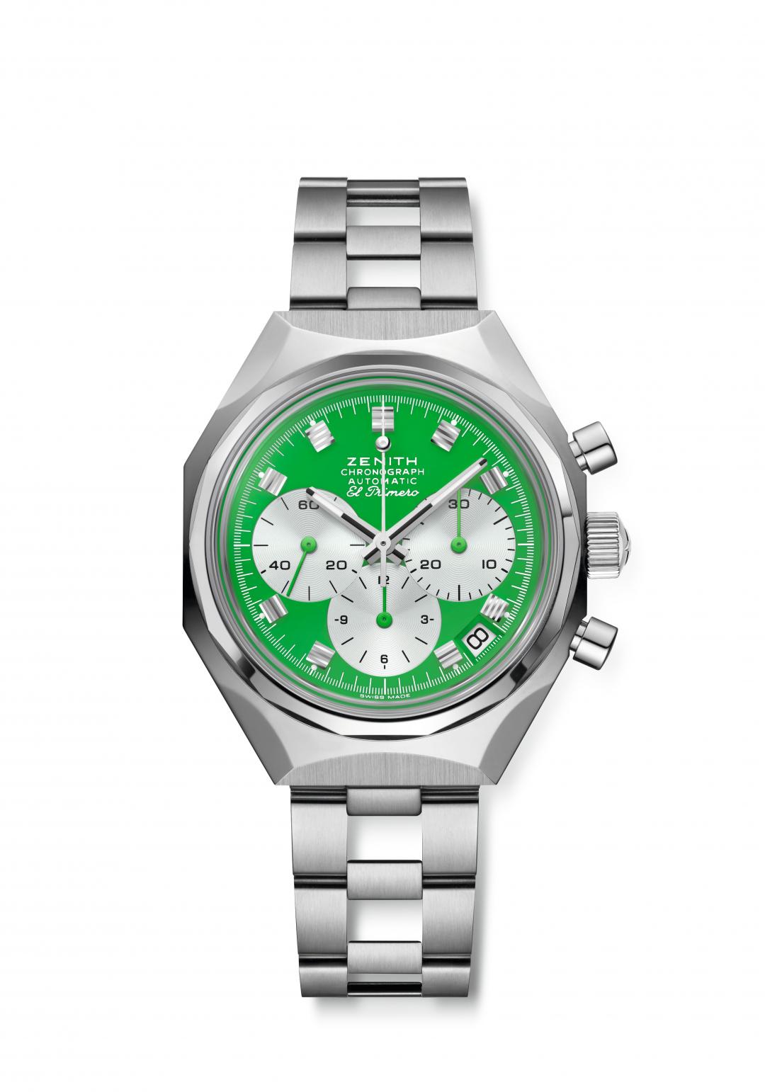 ZENITH DEFY Chronograph USM計時腕錶（綠色），396,700元，全球限量60只。