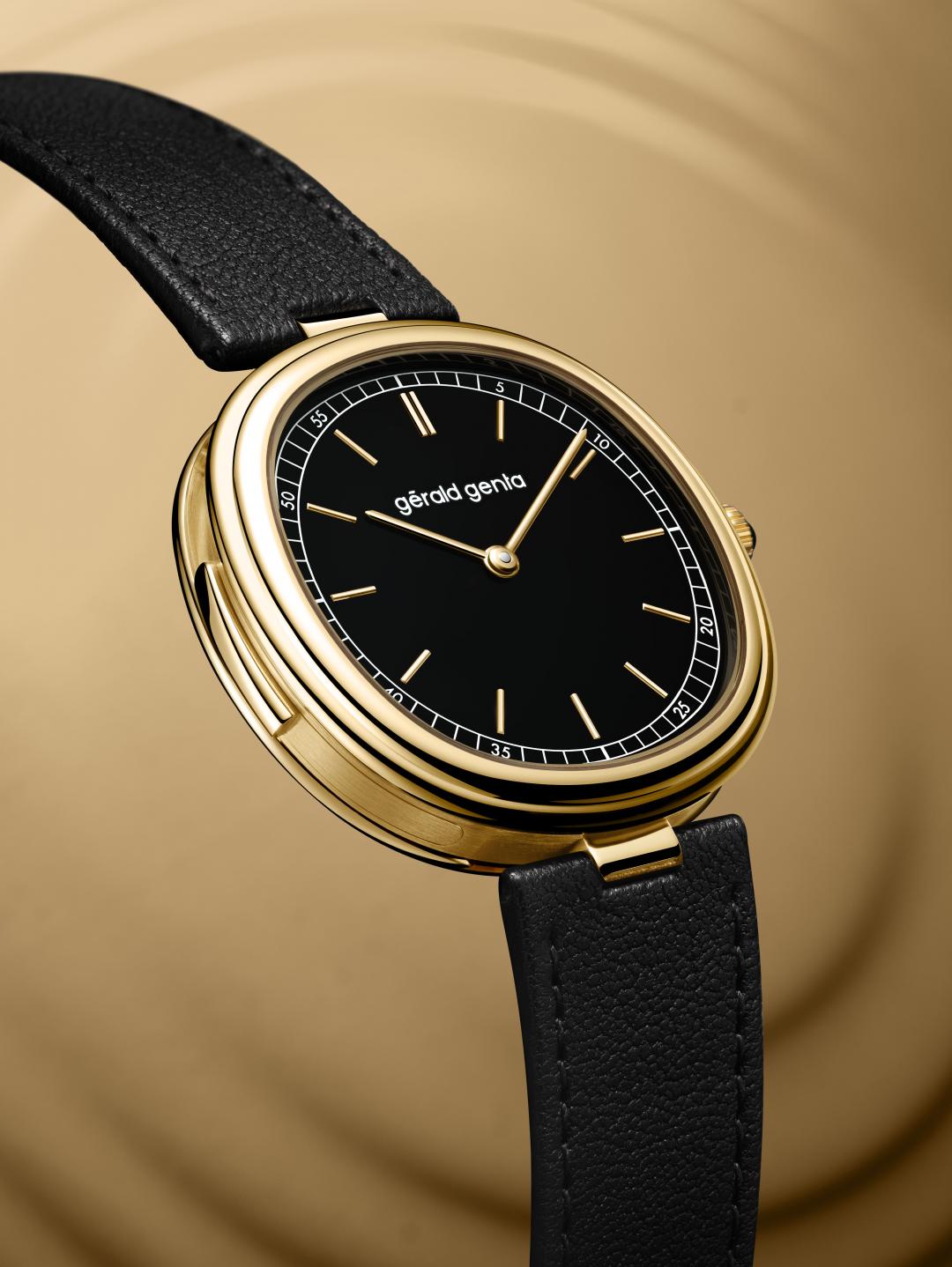 Gérald Genta Minute Repeater三問腕錶，搭載GG-002手動上鍊機芯，黃金錶殼，時間顯示、三問功能，錶徑40mm，價格店洽。
