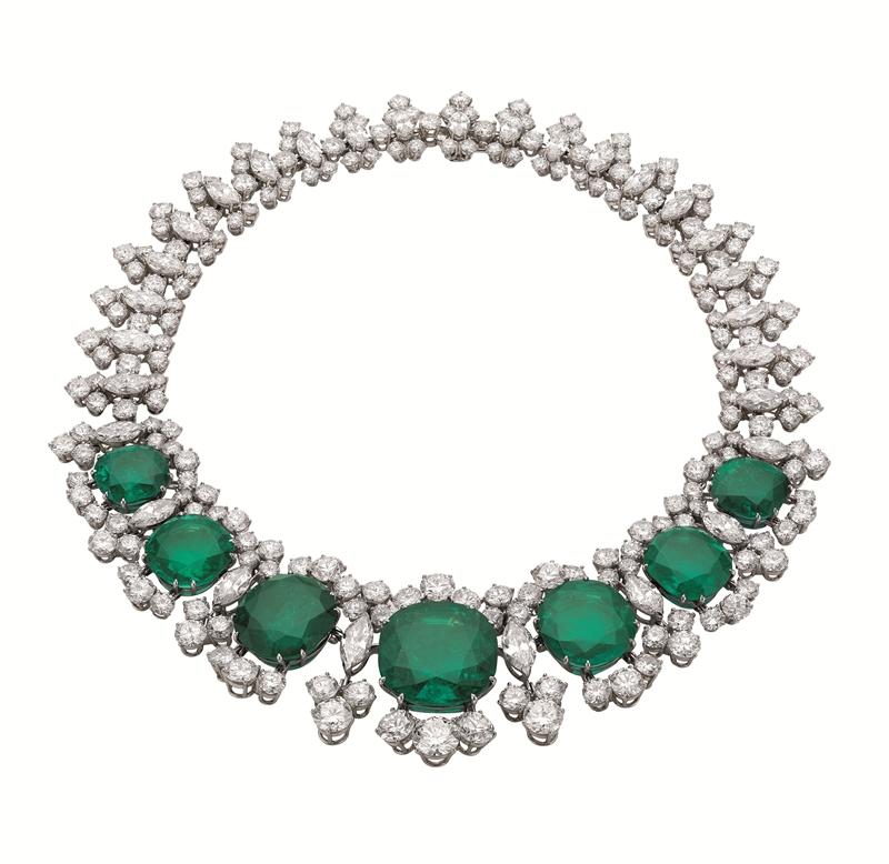 BVLGARI Heritage 典藏系列 Seven Wonders 七大奇蹟祖母綠與鑽石項鍊，創作時間約為西元1961年。（BVLGARI提供）