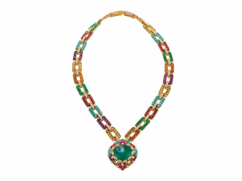 BVLGARI Heritage 典藏系列 彩寶與鑽石項鍊，創作時間約為西元1969年。（BVLGARI提供）
