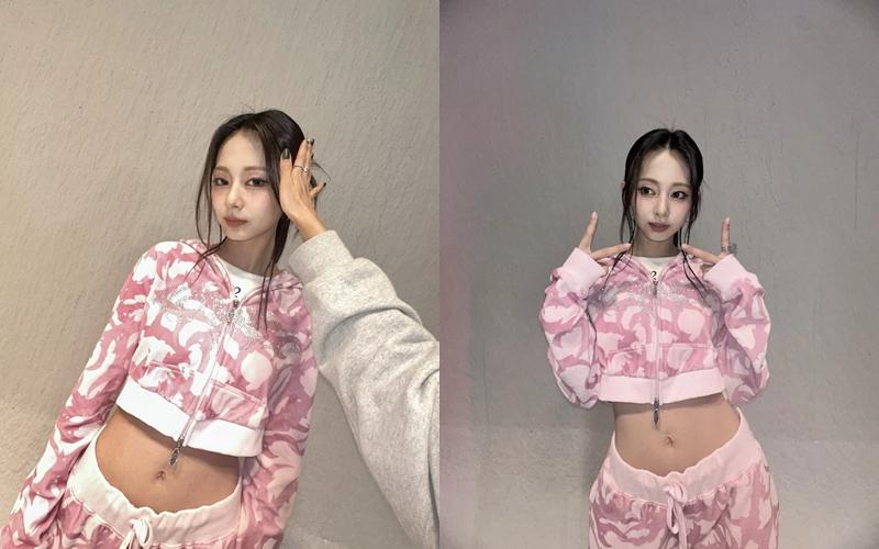 運動風格的成套短上衣，展現子瑜的性感蠻腰。（翻攝自instagram）