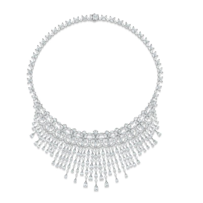 湯唯佩戴：De Beers Ellesmere Treasure高級珠寶鑽石項鍊。（De Beers提供）
