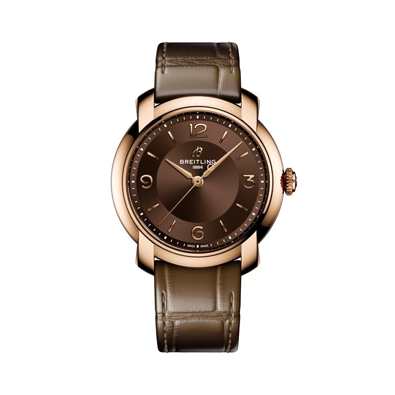 百年靈Lady Premier Automatic 36 18K紅金自動鑽錶，巧克力色錶盤搭配巧克力漸層鱷魚皮革錶帶，476,000元。（Breitling提供）