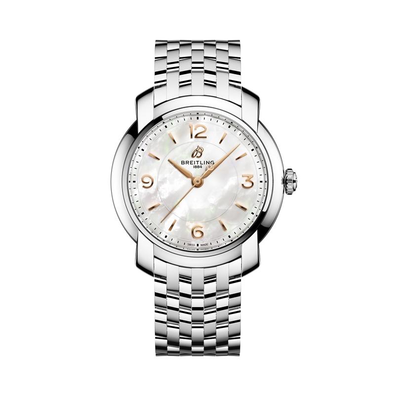 百年靈Lady Premier 32石英腕錶，珍珠母貝錶盤搭配精鋼錶鍊，135,000元。（Breitling提供）