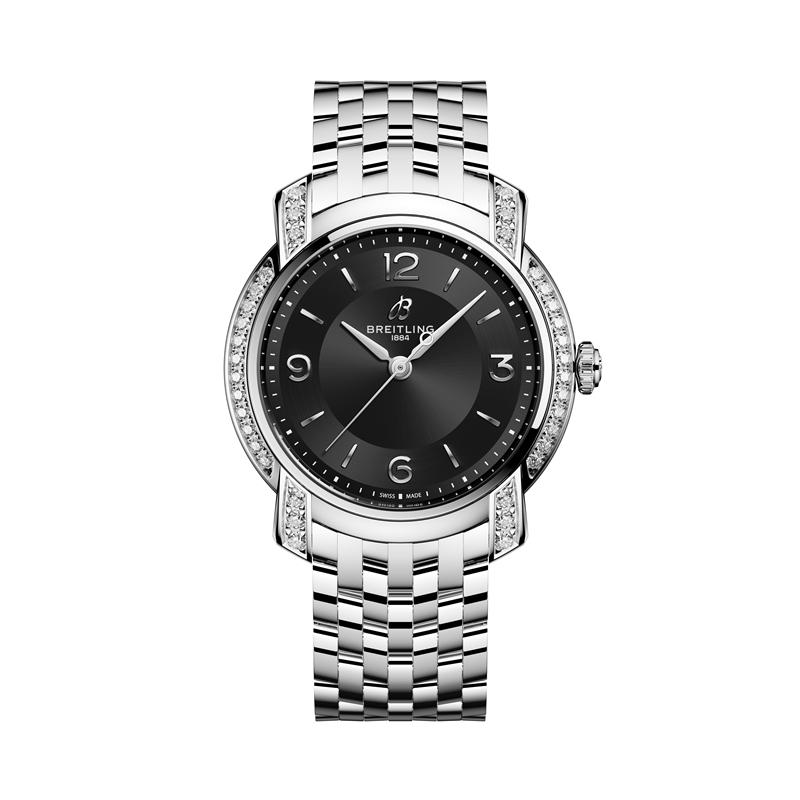 百年靈Lady Premier 32石英鑽錶，午夜黑錶盤搭配精鋼錶鍊，214,000元。（Breitling提供）