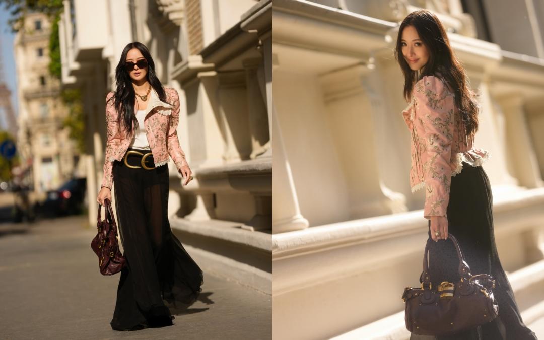 粉黑搭的Chloé造型，柔美中流露一絲叛逆。
