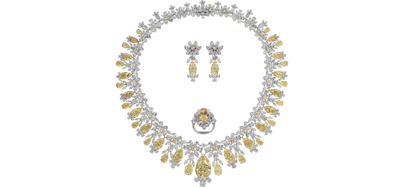 佩戴蕭邦Haute Joaillerie高級珠寶系列，以耀眼黃鑽為吸睛亮點，完美映襯綠色系的造型。（Chopard提供）