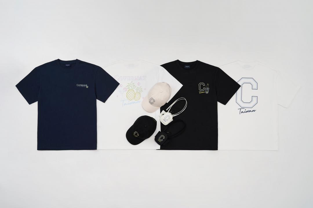 台灣限定款（左起）霓虹燈裝飾T恤（NT$1,490）、霓虹燈LOGO帽子（NT$1,190）、霓虹燈LOGO杯套吊飾（NT$790）。