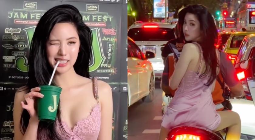 泰國女星佳妮達穿超辣小洋裝坐機車趕通告，火辣畫面讓人難移目光。
