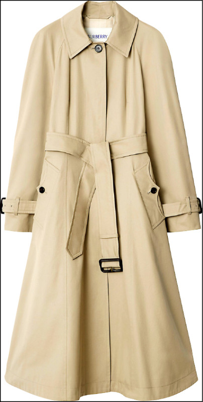 羽米色長版Gabardine材質Ellingham修身寬襬輕便大衣,99,000元。