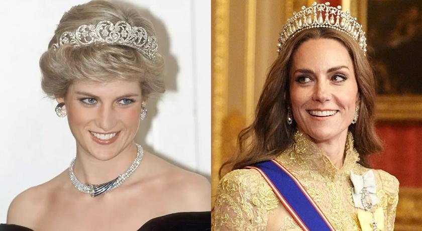 黛安娜王妃(左)和凱特王妃(右)的王冠造型都優雅。(翻攝自IG、路透)