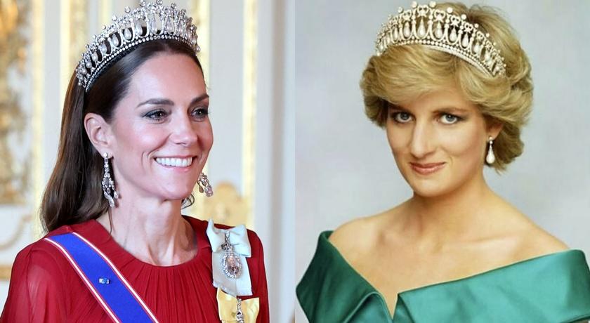 凱特王妃(左)和黛安娜王妃(右)都鍾愛情人結王冠。(路透、翻攝自IG)