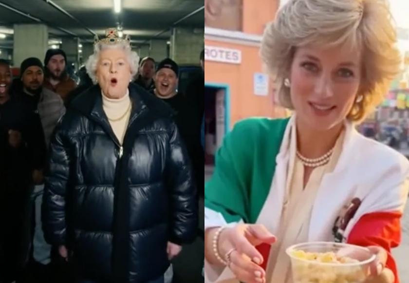 AI影片中，英國女王變饒舌歌手，黛安娜王妃還踩街大喫爆米花。