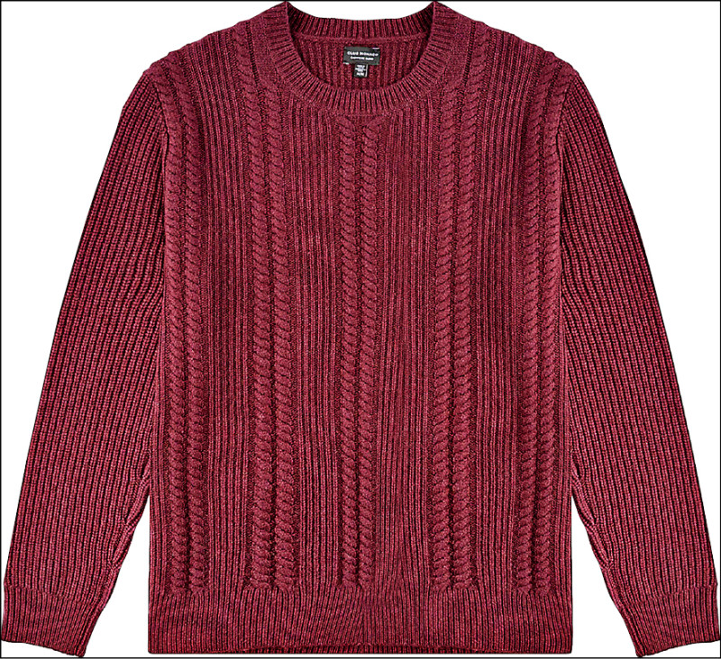 紫紅粗織毛衣男裝以面料紋理呈現低調典雅風格,17,900元。