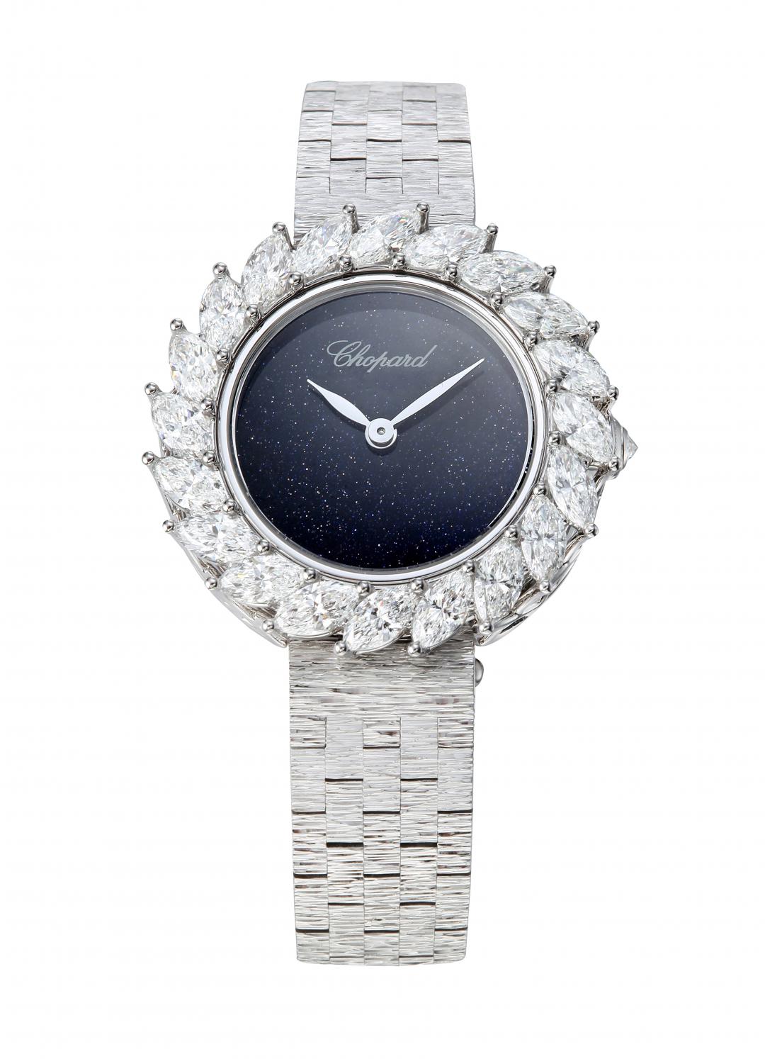 Chopard L’Heure du Diamant 18K白金鑽石腕錶,砂金石玻璃錶盤,2,240,000元。