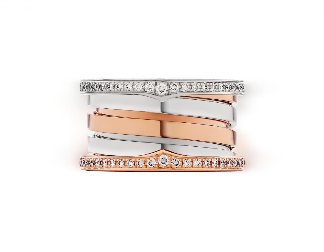 BVLGARI B.zero1雙金鑲鑽四環戒指,價格店洽。