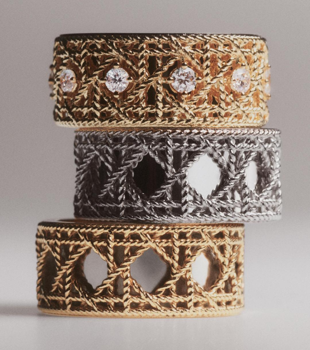 (由上至下)Dior My Dior 18K玫瑰金鑲鑽戒指,335,000元;18K白金戒指,124,000元;18K玫瑰金戒指,119,000元。