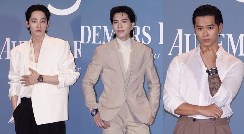 (左起)李洙赫、蕭敬騰、高爾宣同場出席愛彼錶150週年時尚派對。(圖/記者潘少棠攝)