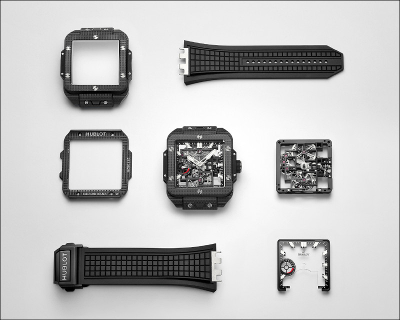 從錶殼輪廓、橋板甚至是錶帶都採取了方形設計。