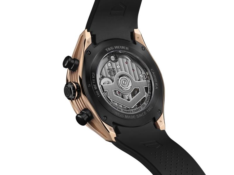 極致玫瑰金版本搭載TH20-00自動計時機芯。（TAG Heuer提供）