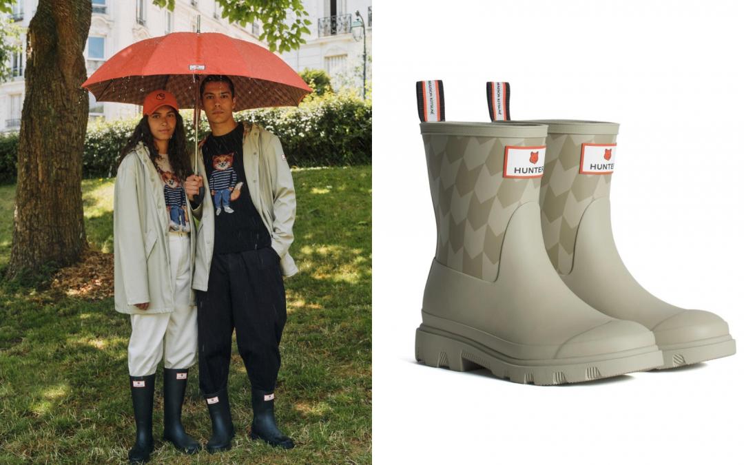 MAISON KITSUNÉＸHUNTER聯名系列巖沙米人字紋防水短靴，售價NT$7,200元。