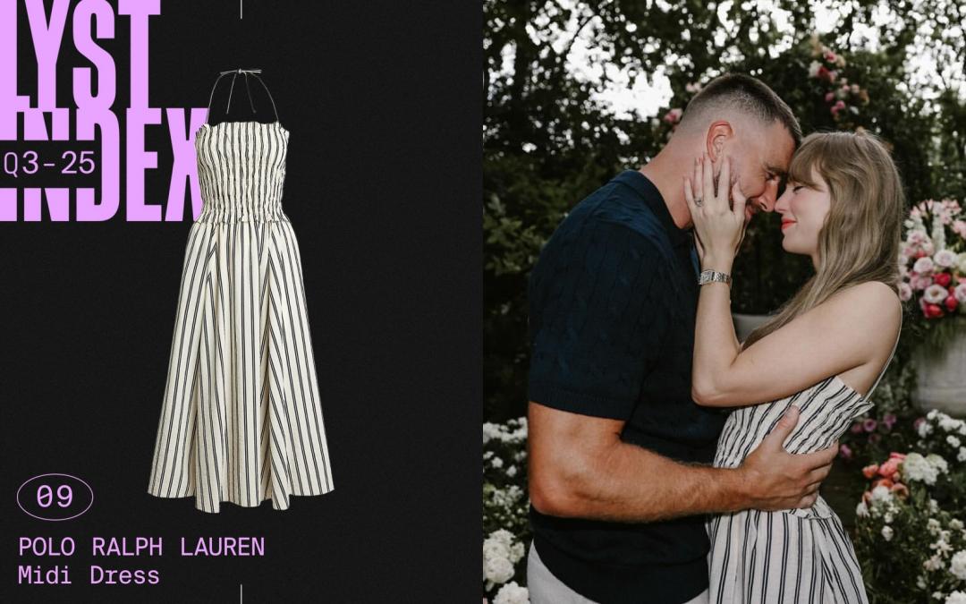 RALPH LAUREN這件條紋洋裝，因泰勒絲訂婚美照帶動銷售，空降進入熱銷單品榜單。