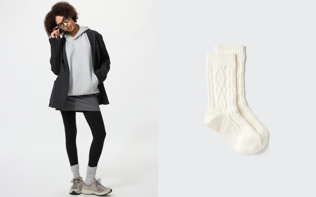 （左起）HEATTECH 極暖棉質內搭褲 ，售價NT$690元；HEATTECH襪子， 售價NT$190元。