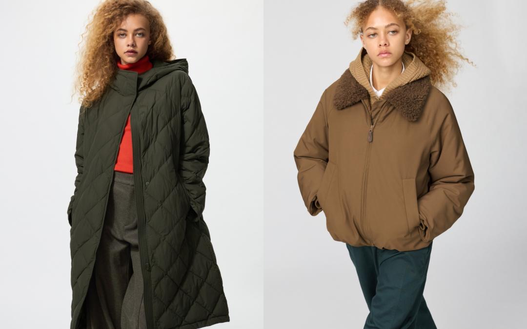 （左起）PUFFTECH 輕暖科技長大衣 ，售價NT$2,990元；UNIQLO：C系列PUFFTECH輕暖科技外套，售價NT$3,490元。