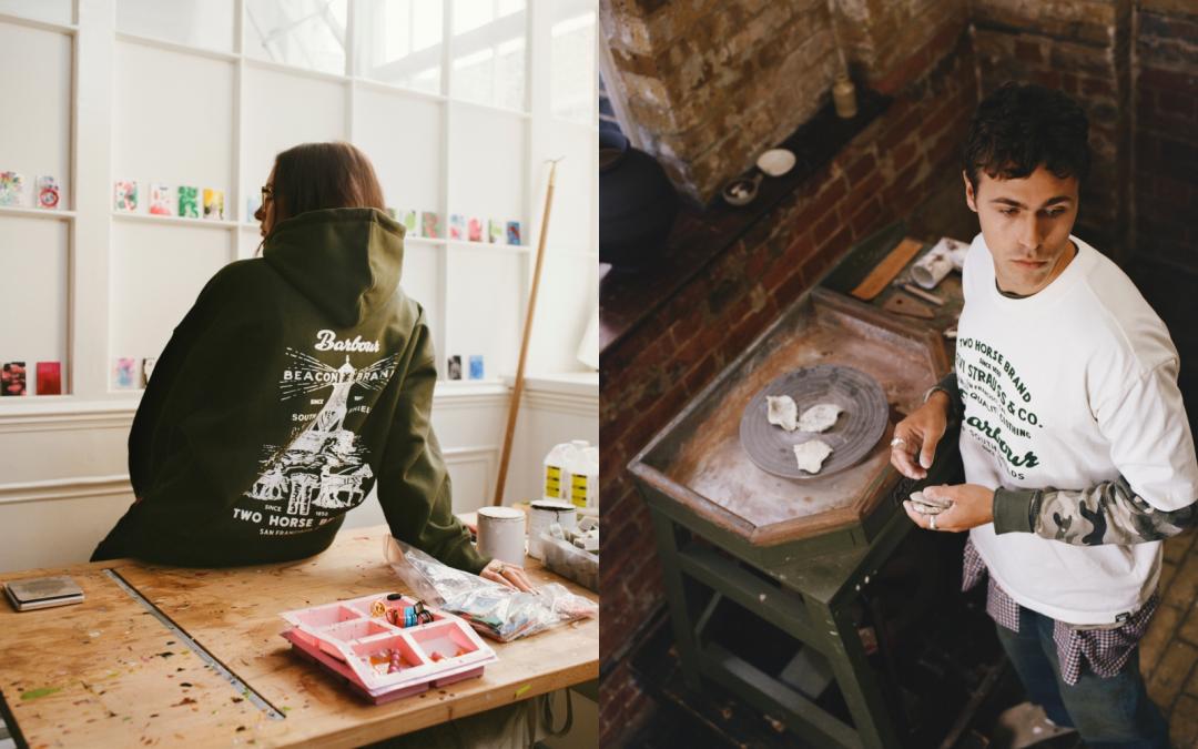 聯名系列（左起）重磅連帽上衣，售價NT$6,500元；白色印花TEE，售價NT$2,500元。