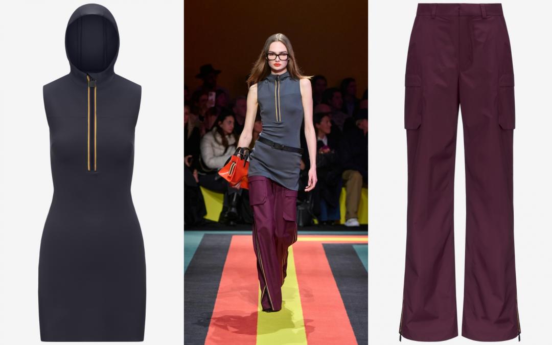 Hoodress連帽潛水服連身裙，售價NT$9,800元；Tamey防水工裝長褲，售價NT$12,000元。