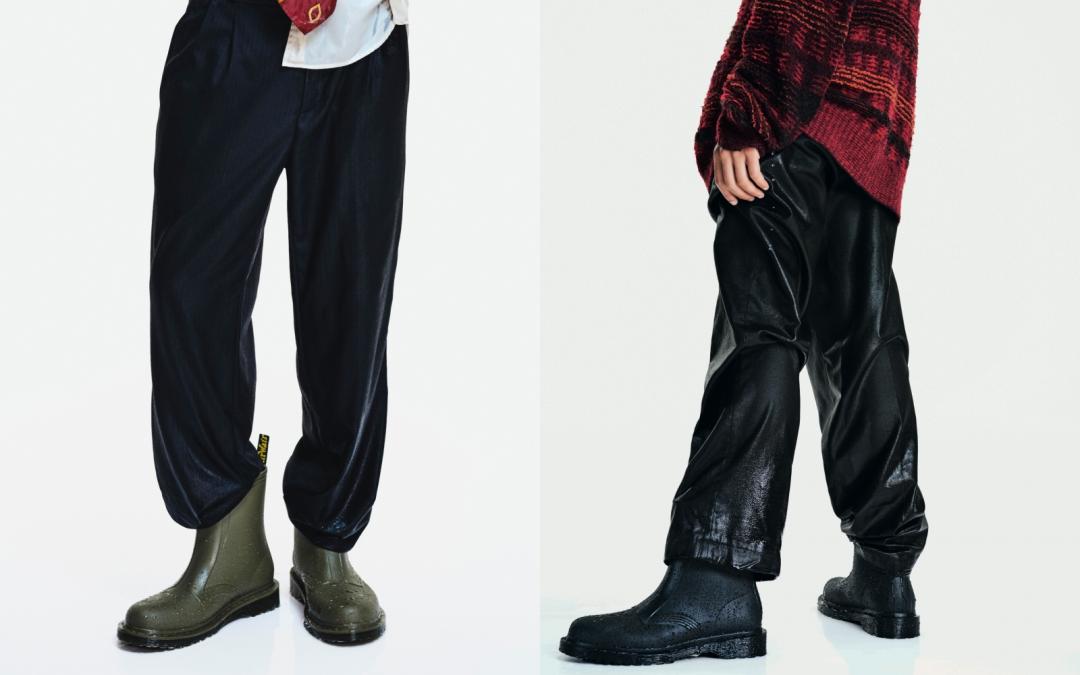 型男造型更不用說，隨興穿搭，在褲管內搭配這雙1460防水雨靴，輕輕鬆鬆展現十足個性。