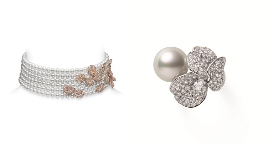 楊紫瓊佩戴IKIMOTO Les Pétales Place Vendôme Rosés系列項鍊與戒指。(MIKIMOTO提供)