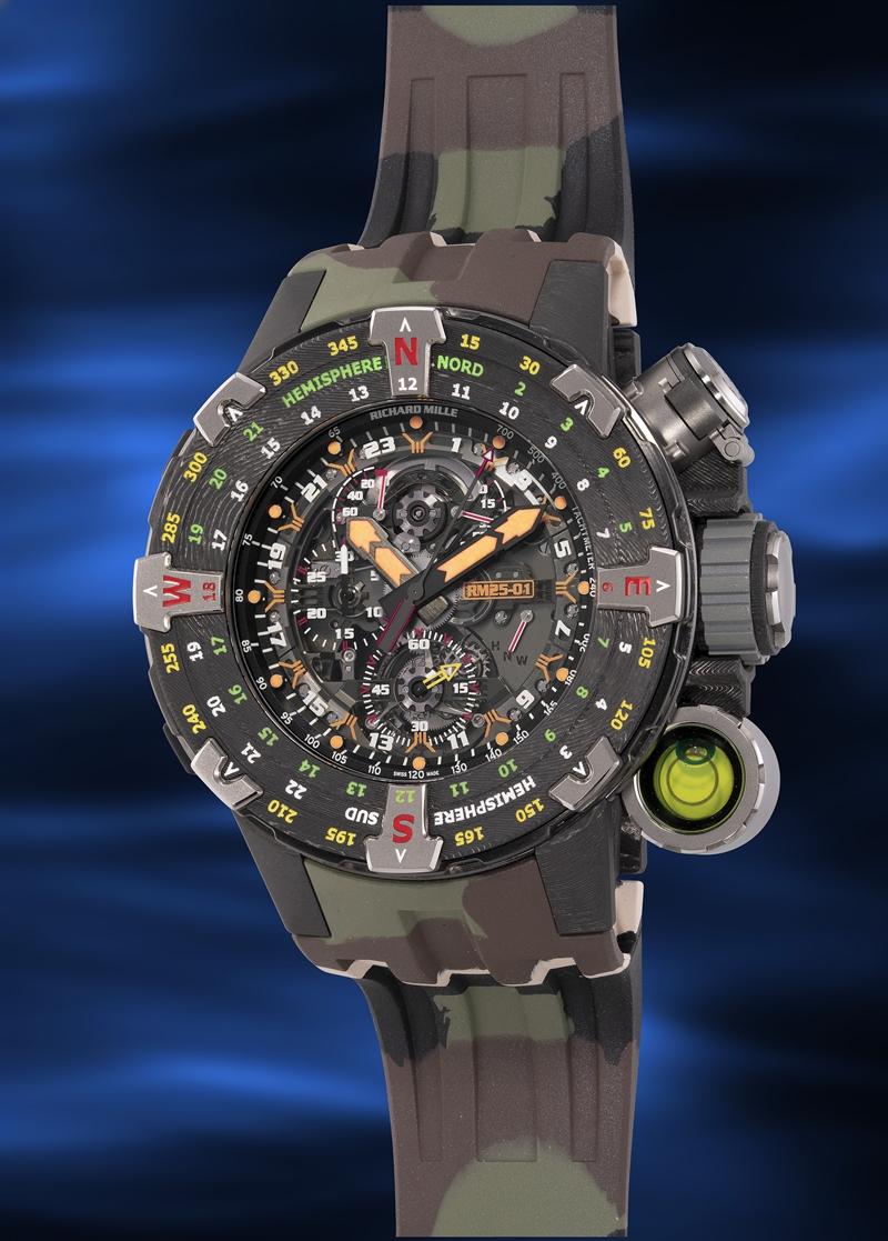 RICHARD MILLE與席維斯史特龍（Sylvester Stallone）合作的「RM25-01 Tourbillon Chronograph Adventure」。（富藝斯鐘錶提供）