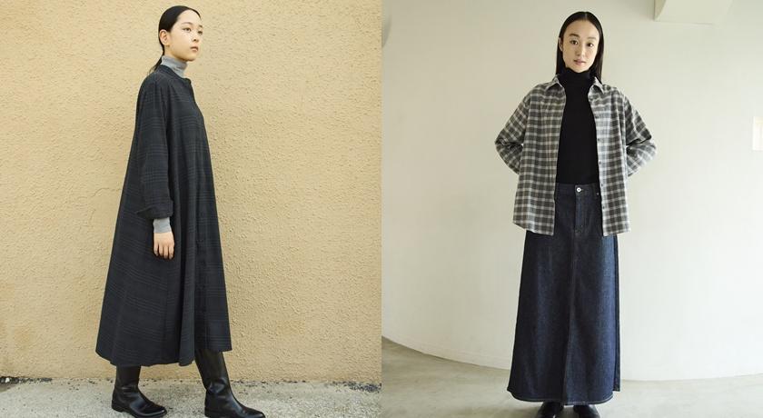 (左)女裝雙面起毛法蘭絨立領長袖洋裝，1,390元；(右)女雙面起毛法蘭絨標準領長袖襯衫，790元。(MUJI提供，以下同)