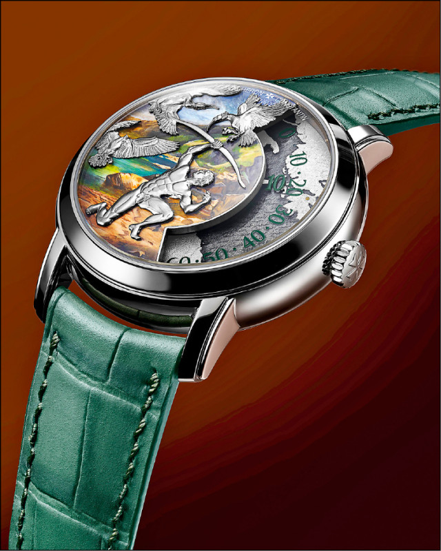 江詩丹頓閣樓工匠腕錶Stymphalian Birds，描繪赫拉克勒斯對抗兇殘的食人鳥。