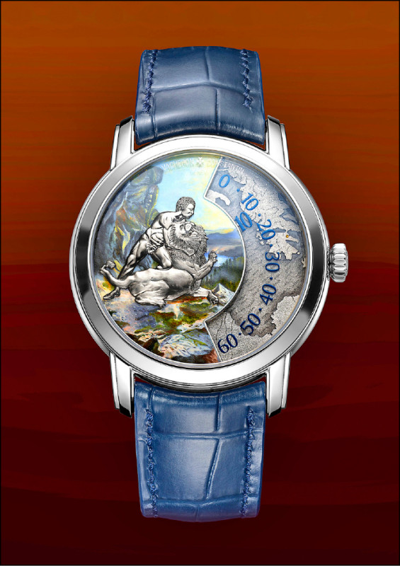 獅子的鬃毛、赫拉克勒斯的肌肉線條栩栩如生。圖為閣樓工匠腕錶Nemean Lion。