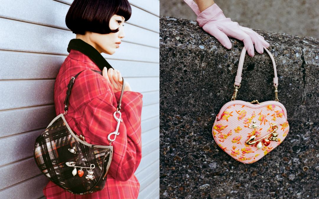 （左起）Charm Frame小錢包，售價NT$27,500元；心形 Belle Frame手提包，售價NT$19,600元。