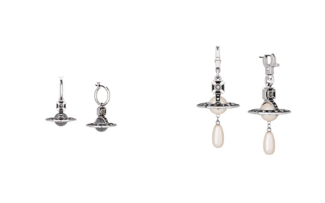 （左起）NANA土星耳環，售價NT$12,300元；NANA珍珠耳環，售價NT$18,600元。